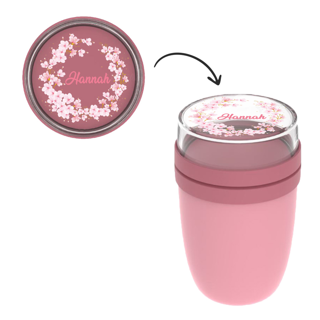 Thermo Insulated Lunchpot Ellipse Müslibecher in Nordic Pink mit Name und Kirschblüten