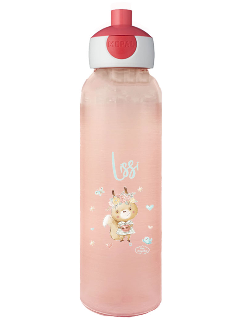 Wasserflasche Mepal Campus Frosted Edition in Rose mit Name und Motiv Eichhörnchen mit Blumenkranz