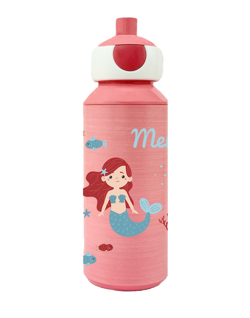 Trinkflasche Mepal Campus Pop-Up Frosted Edition in Rose mit Name und Motiv Meerjungfrau