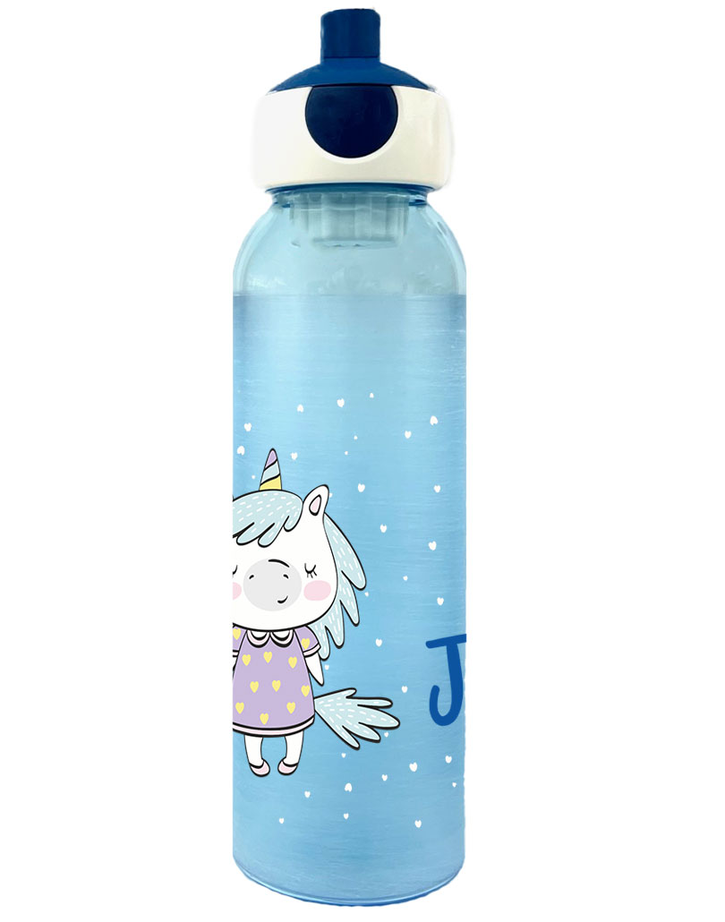 Wasserflasche Mepal Campus Frosted Edition mit Name in Blau und Einhorn Mädchen