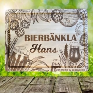 Bierkastensitz Bierbänkla Bierbank mit Hopfenblüten rustikal Holzbrett mit Name