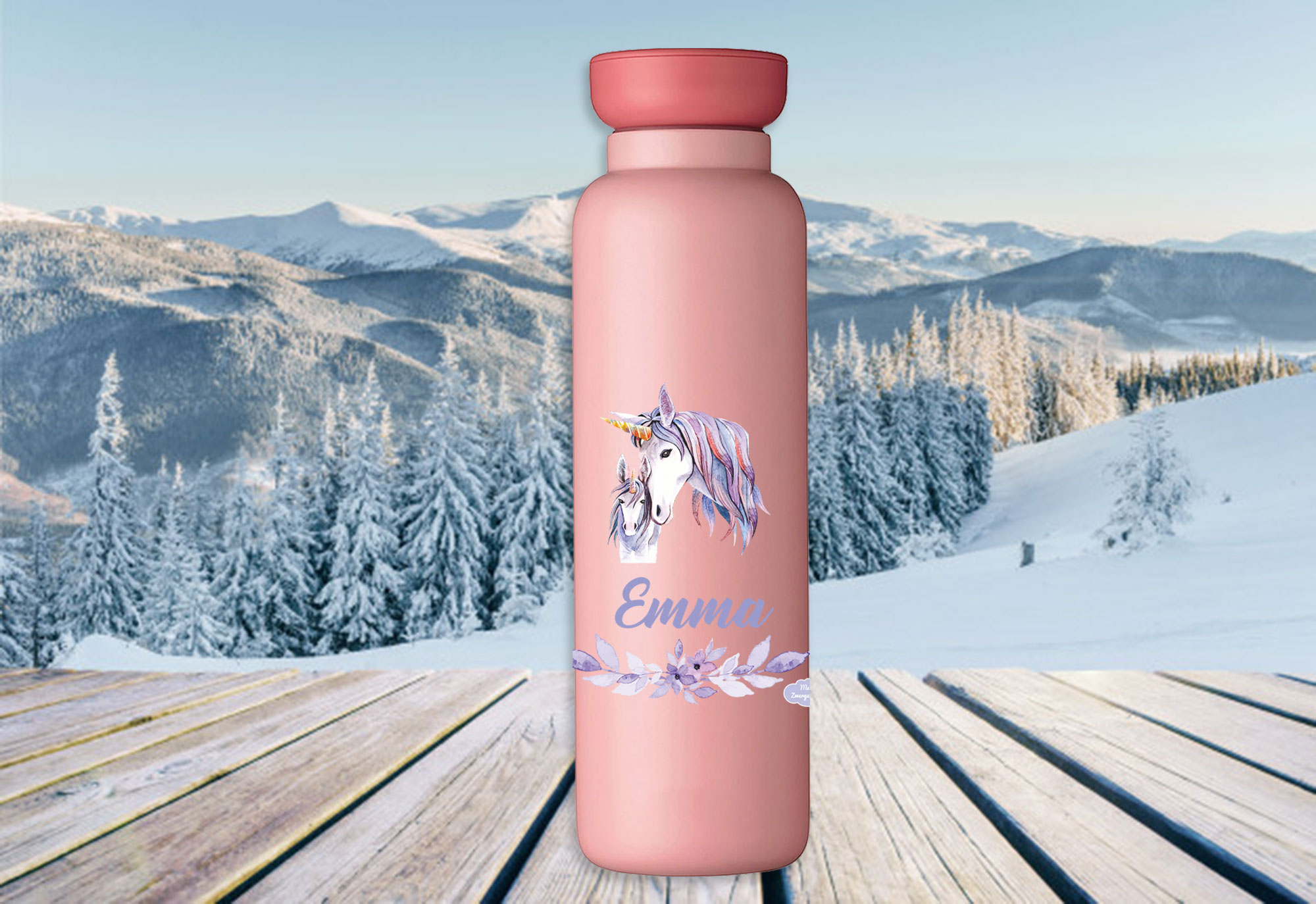 Bento Brotdose Take A Break midi - Thermoflasche Ellipse in Nordic Pink mit Name Einhorn Watercolor