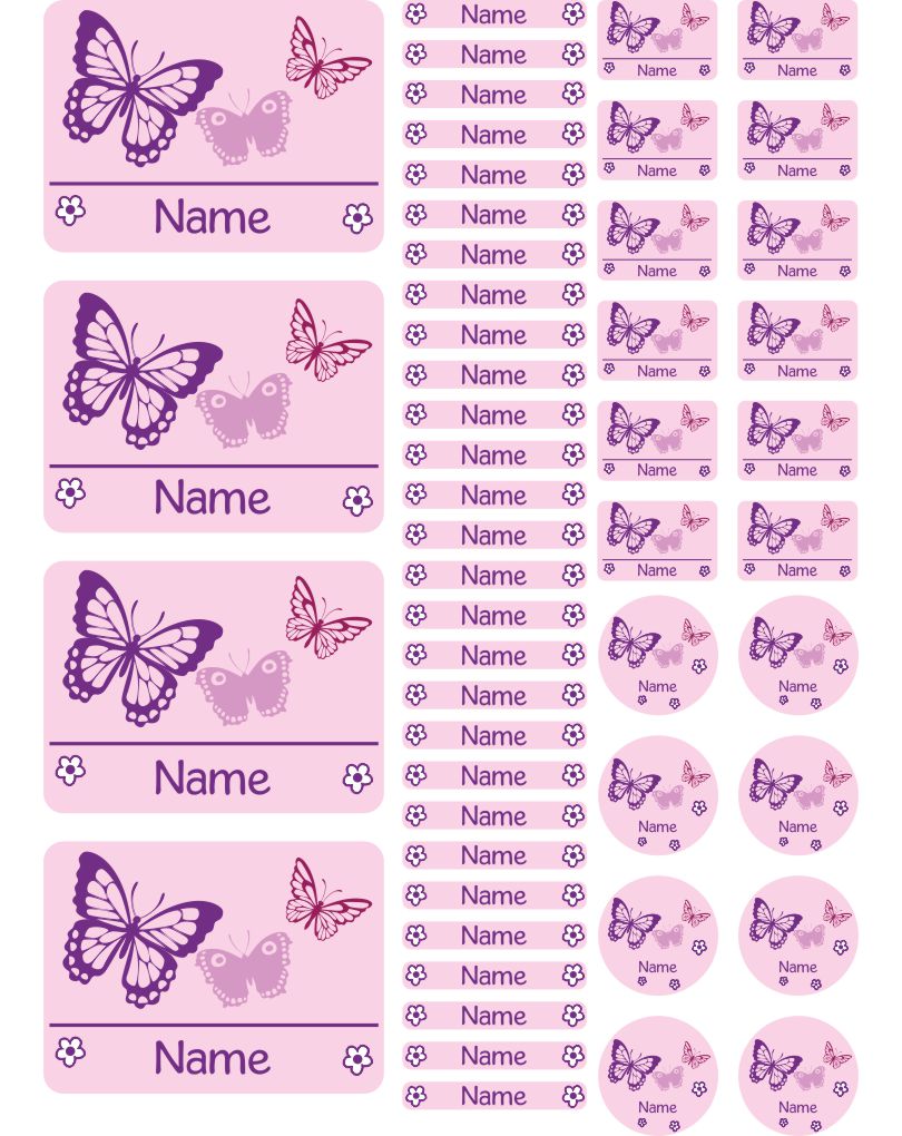 Namensaufkleber Heftaufkleber Stickerbogen Schmetterlinge