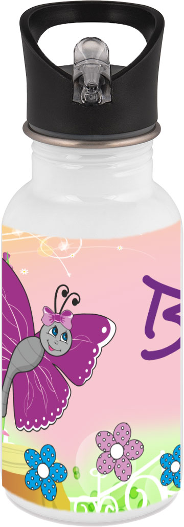 Edelstahl Trinkflasche mit Name und Motiv Schmetterling