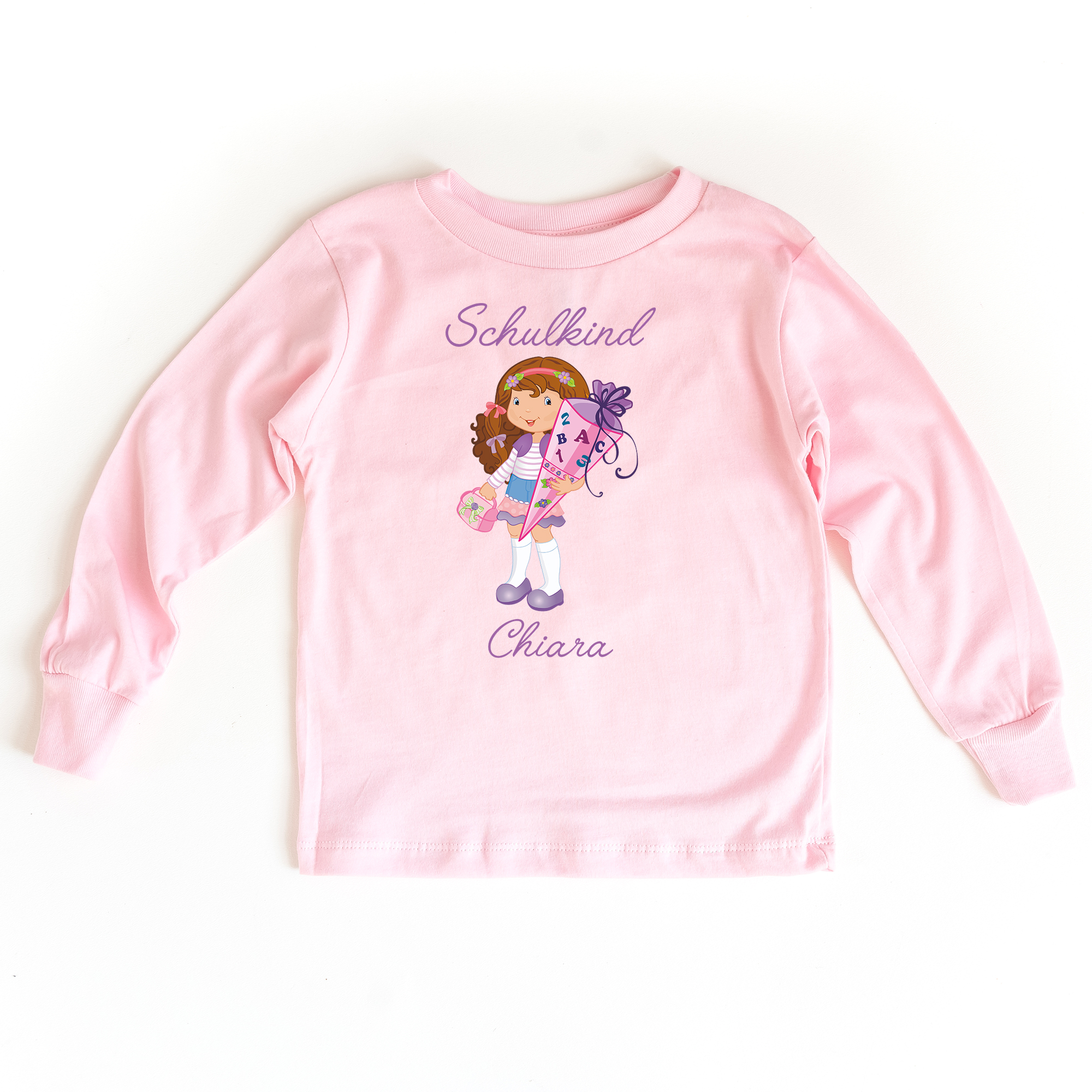 Sweatshirt zum Schulanfang in rosa mit Name und Motiv Mädchen braun