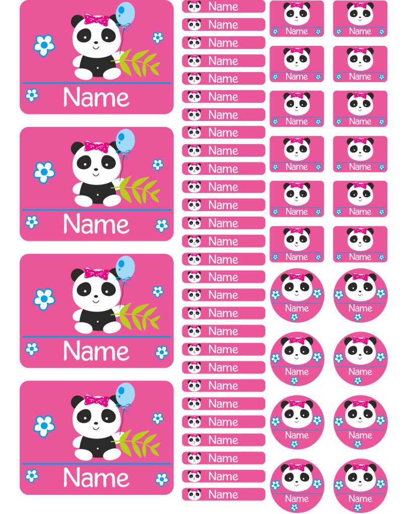 Namensaufkleber Heftaufkleber Stickerbogen Panda