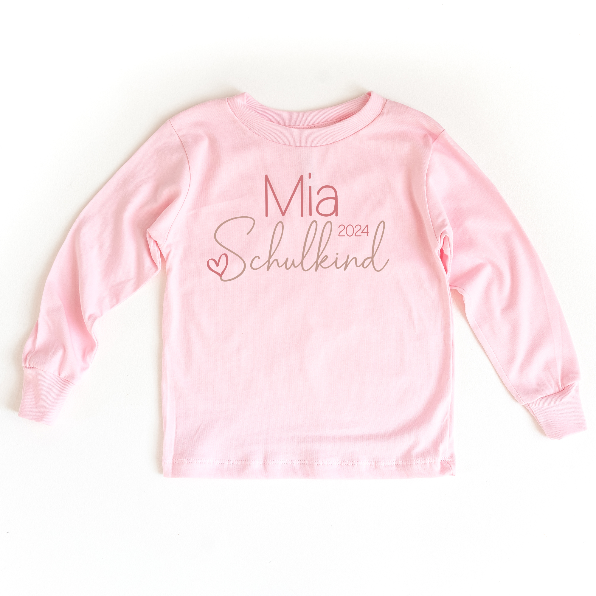 Sweatshirt zum Schulanfang in rosa mit Name und Motiv Schulkind Herz