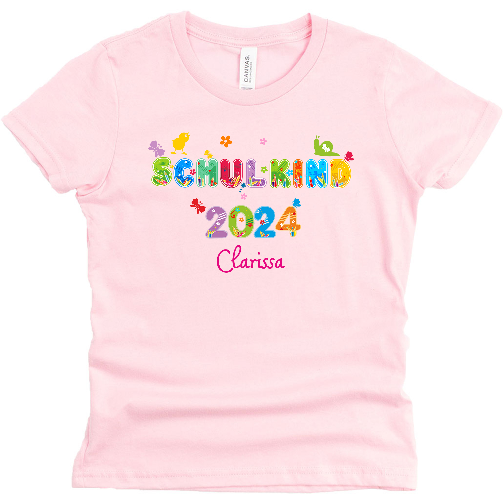 Schulanfangsshirt in rosa mit Name und Motiv Schulkind 2024