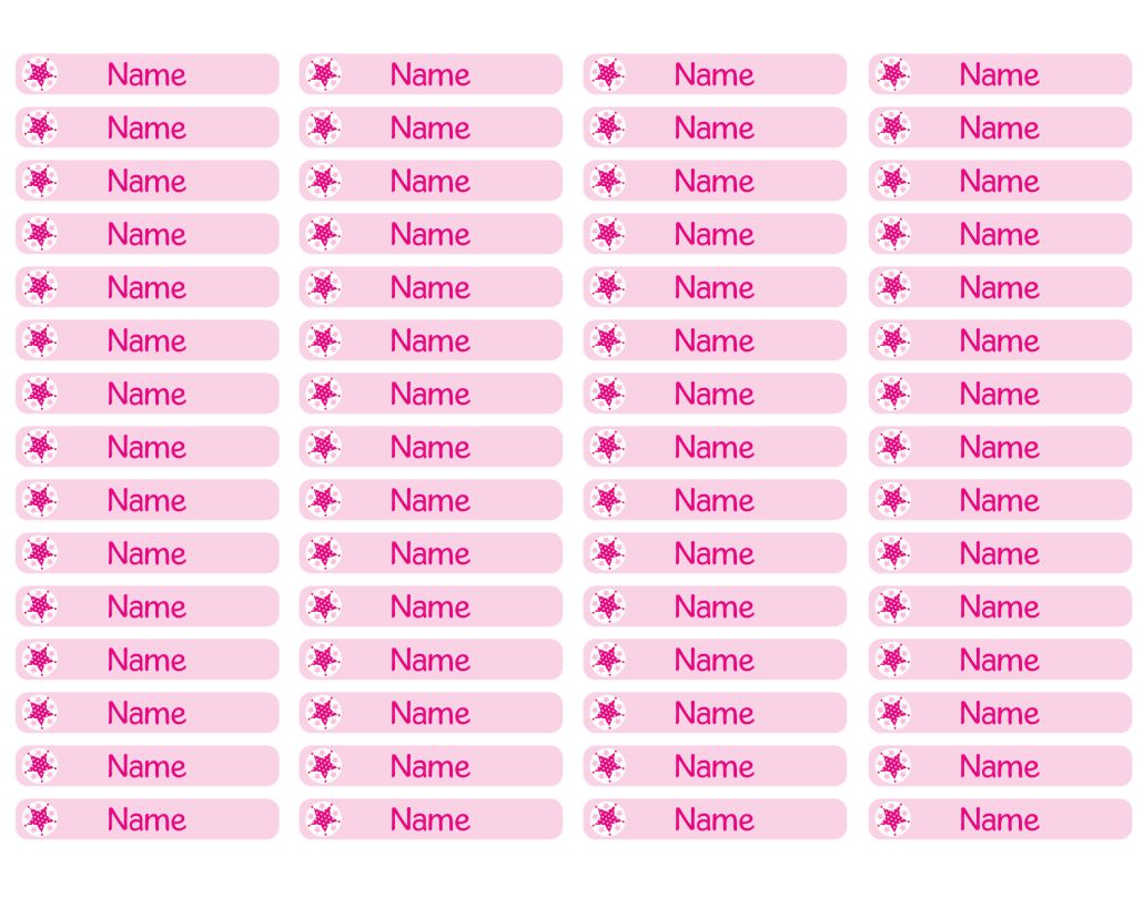 60 kleine Namenssticker mit Name und Motiv Stern Pink