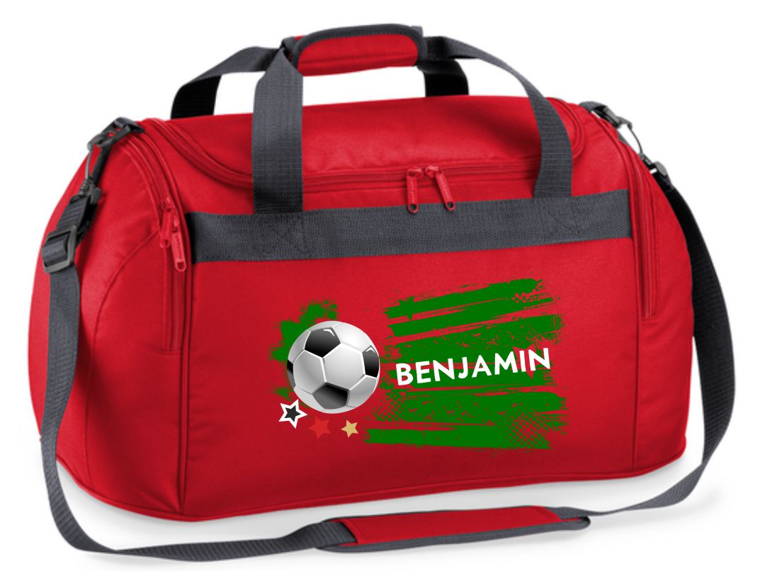 Sporttasche 26L in Rot mit Name und Fußball Sterne