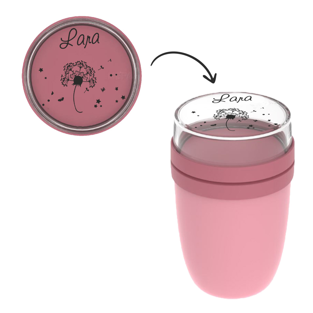 Thermo Insulated Lunchpot Ellipse Müslibecher in Nordic Pink mit Name und Pusteblume