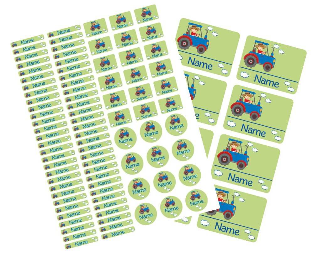 Schulstarter - Set Stickerbogen mit Namensaufkleber und Heftaufkleber Traktor