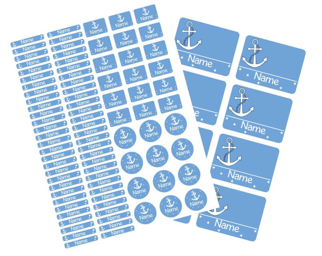 Schulstarter - Set Stickerbogen mit Namensaufkleber und Heftaufkleber Anker
