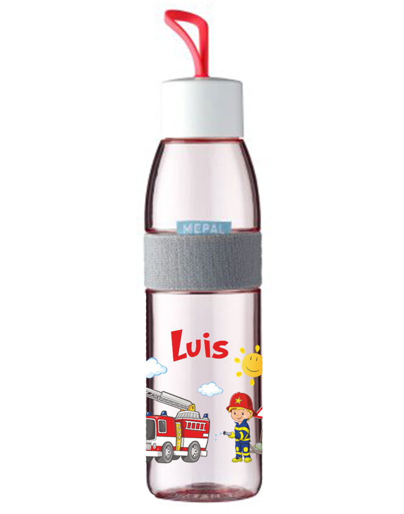 Trinkflasche Ellipse für kohlensäurehaltige Getränke Nordic Red mit Name und Feuerwehr