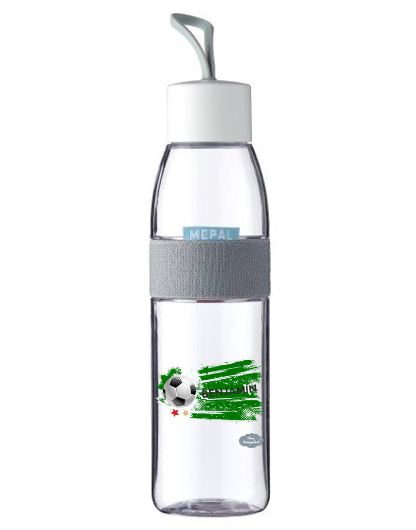 Trinkflasche Ellipse für kohlensäurehaltige Getränke in Weiß mit Name und Motiv Fußball Sterne
