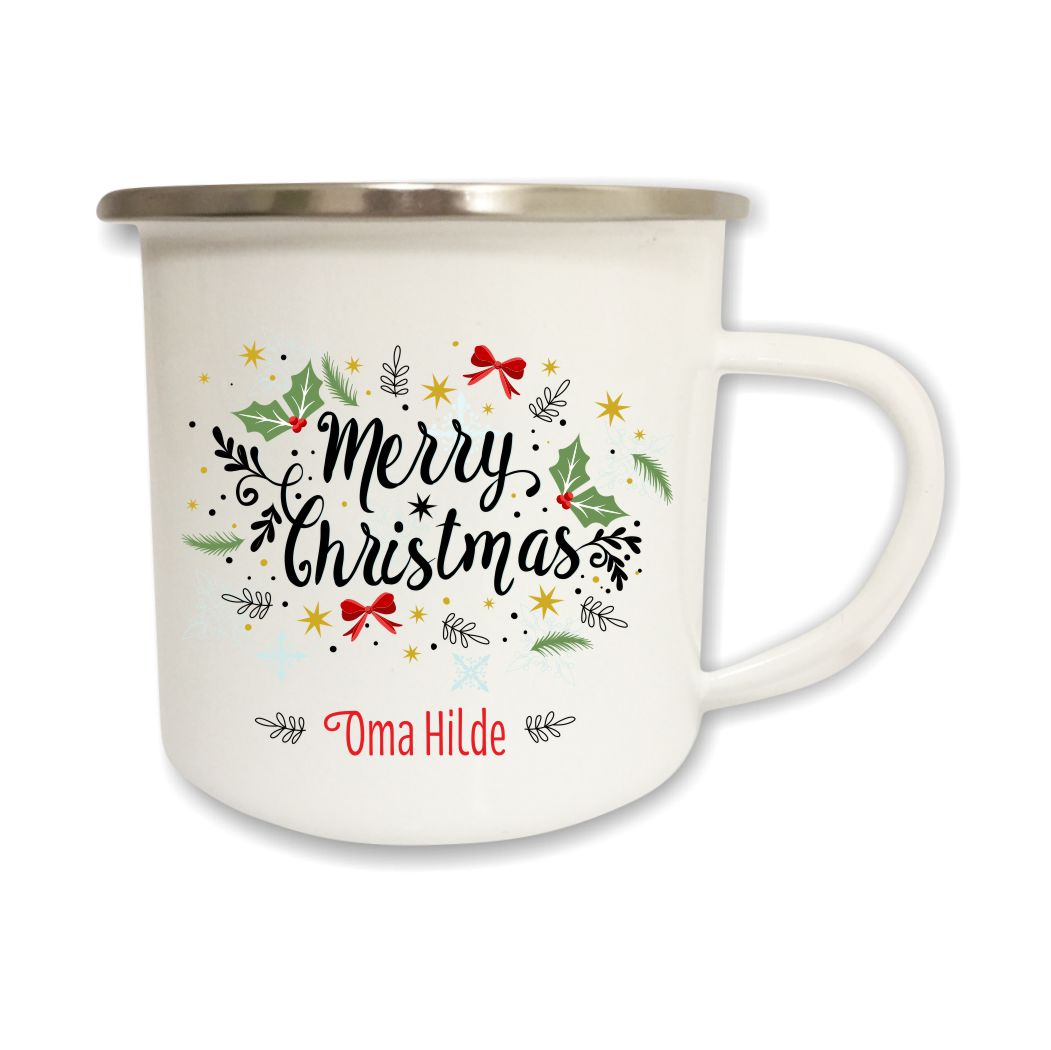 Emailletasse Merry Christmas mit Name