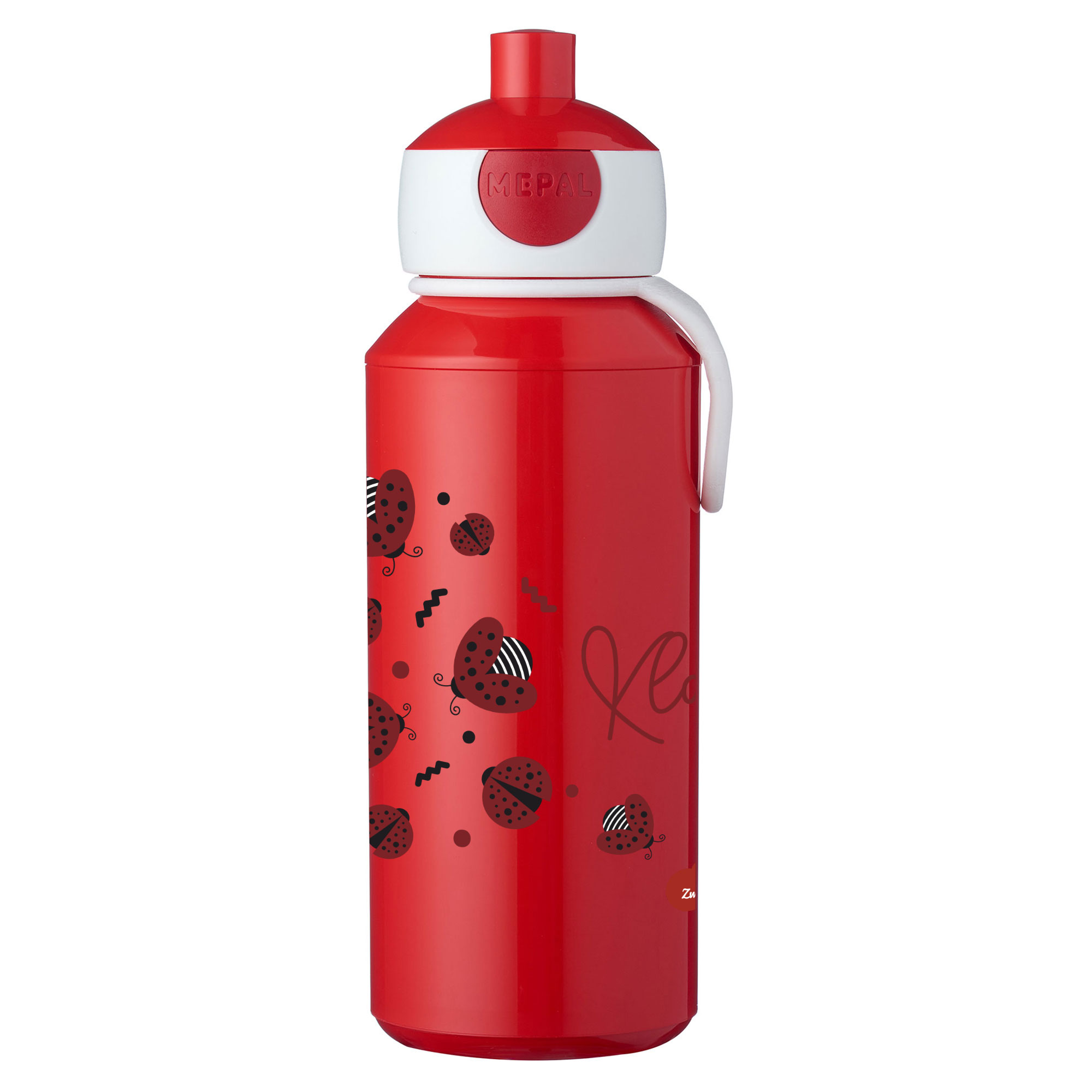 Trinkflasche Mepal Campus Pop-Up in Rot mit Namen und Motiv Marienkäfer