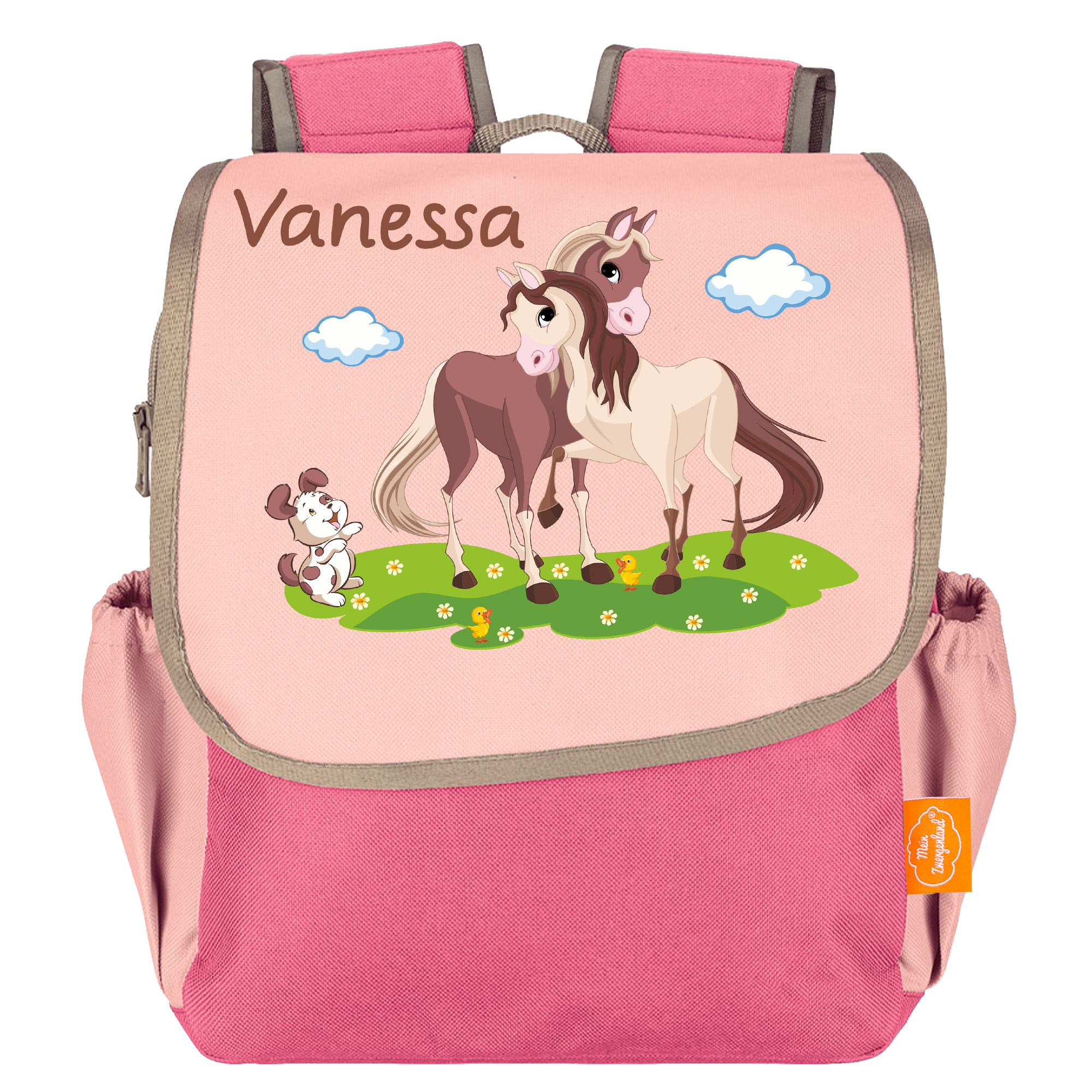 Kindergartenrucksack Happy Knirps NEXT mit Name Pink Pferde