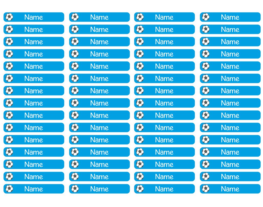 60 kleine Namenssticker mit Name und Motiv Fußball Blau