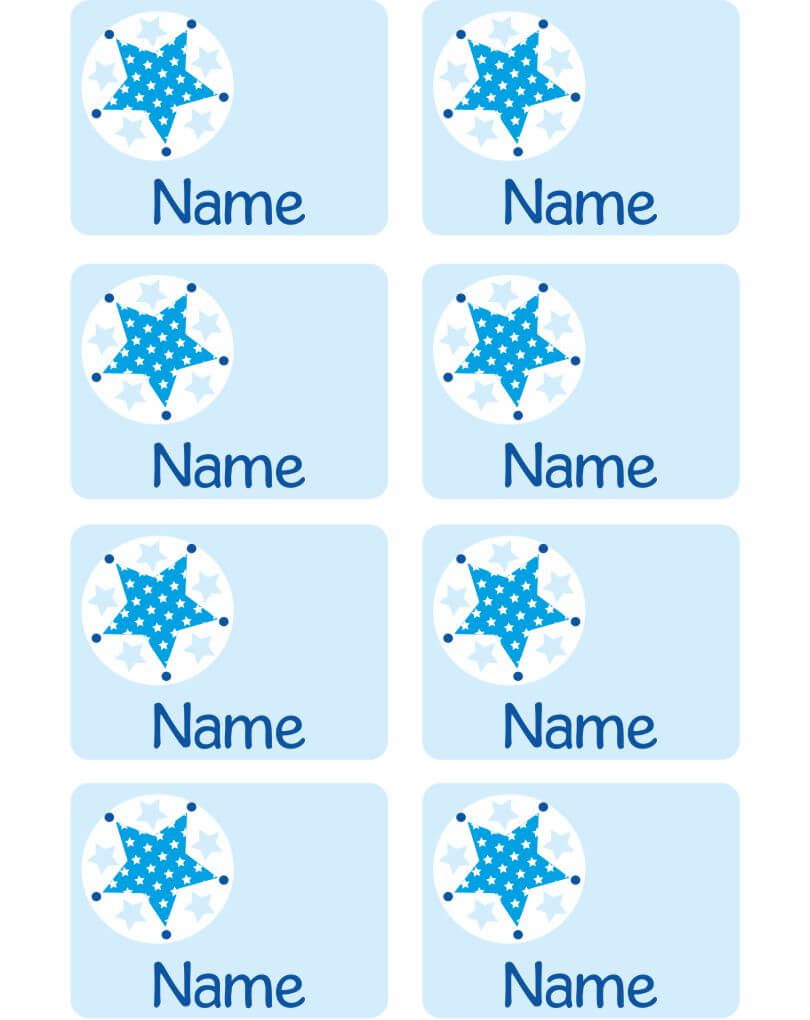 Schulstarter - Set Stickerbogen mit Namensaufkleber und Heftaufkleber Stern blau