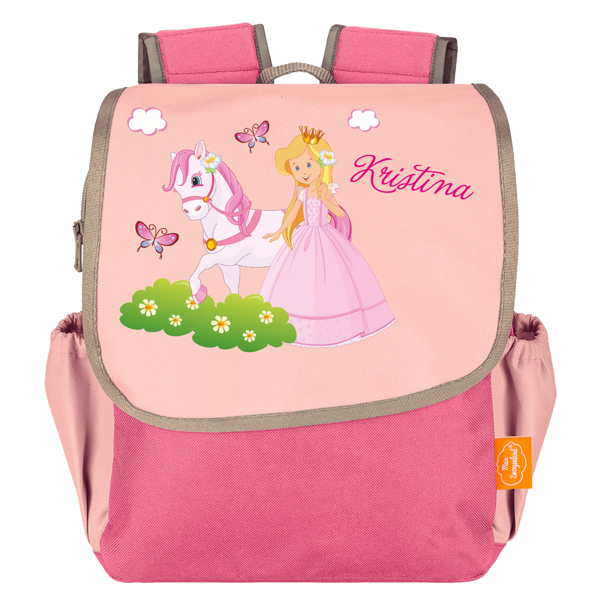 Kindergartenrucksack Happy Knirps NEXT mit Name Pink Prinzessin mit Pferd