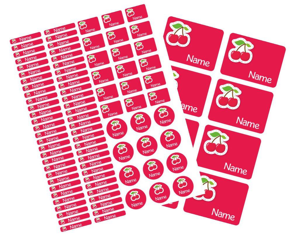 Schulstarter - Set Stickerbogen mit Namensaufkleber und Heftaufkleber Kirsche