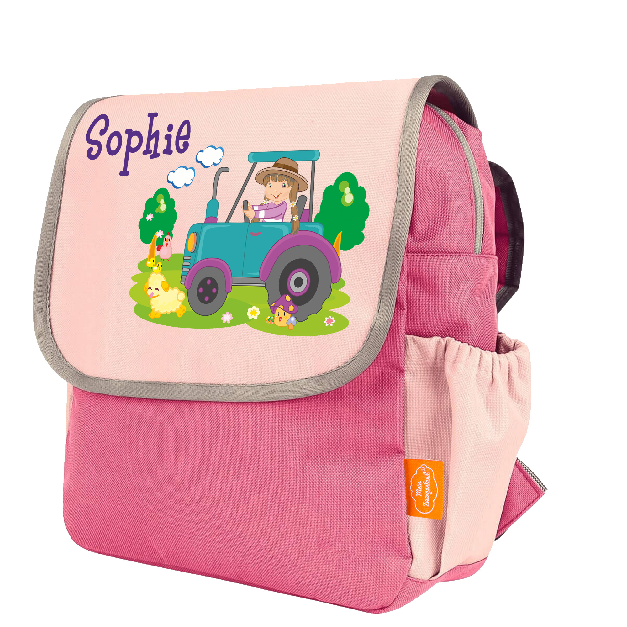 Kindergartenrucksack Happy Knirps NEXT mit Name Pink Traktor Bauernhof Mädchen