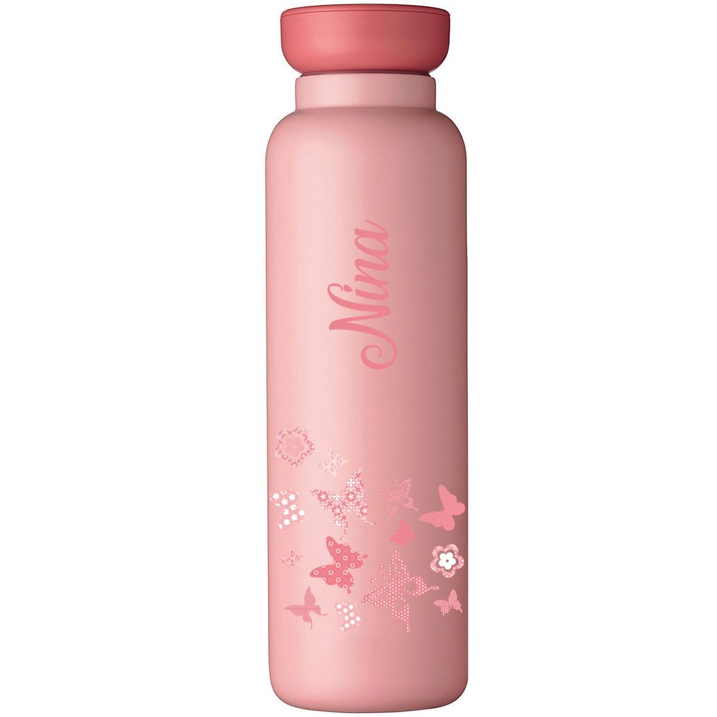Thermosflasche Ellipse 500 ml mit Name in Nordic Pink und Schmetterlinge