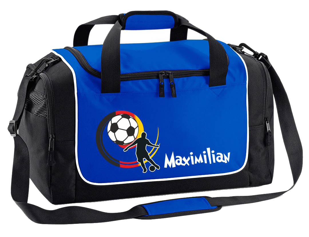 Sporttasche 38L in Royal Blau mit Name und Fußball Spieler Deutschland