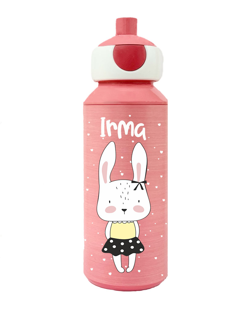 Trinkflasche Mepal Campus Pop-Up Frosted Edition in Rose mit Name und Motiv Frau Hase