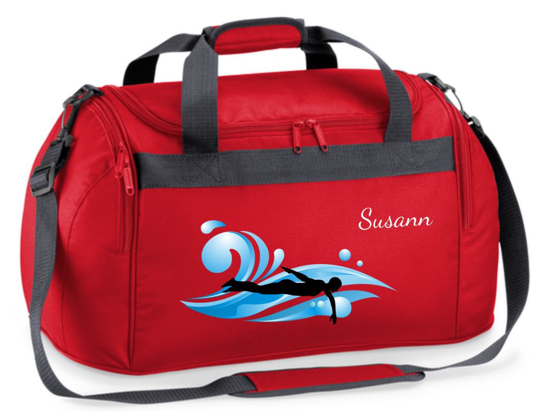 Sporttasche 26L in Rot mit Name und Schwimmen