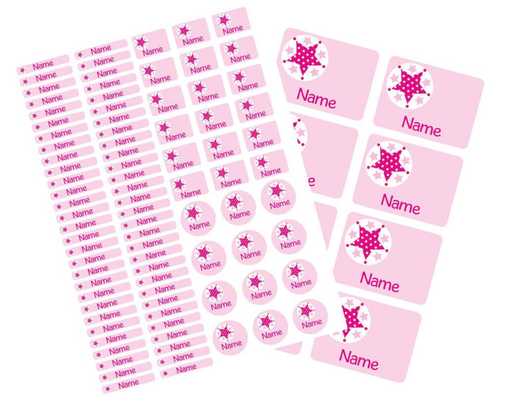 Schulstarter - Set Stickerbogen mit Namensaufkleber und Heftaufkleber Stern pink