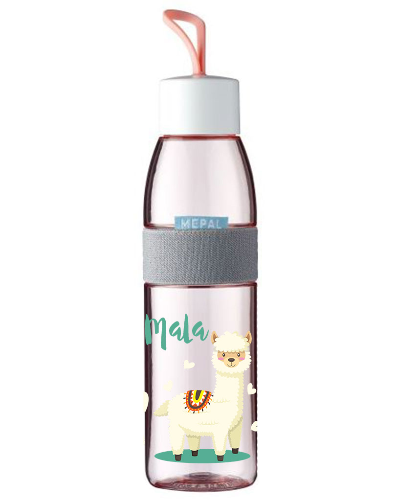 Trinkflasche Ellipse für kohlensäurehaltige Getränke Nordic Pink mit Name und Alpaka