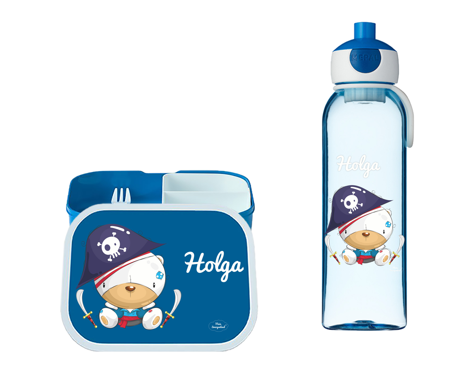 Brotdose Campus mit Bento-Einsatz - Campus Wasserflasche Blau Piratenbär