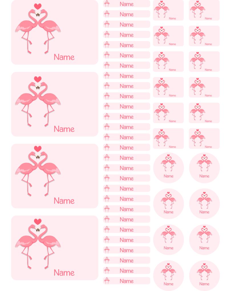 Namensaufkleber Heftaufkleber Stickerbogen Flamingo