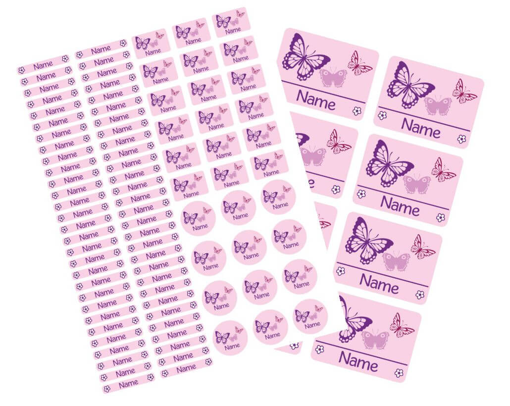 Schulstarter - Set Stickerbogen mit Namensaufkleber und Heftaufkleber Schmetterling