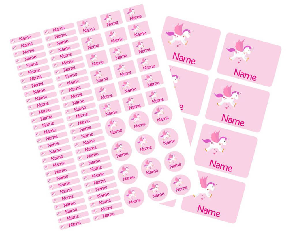 Schulstarter - Set Stickerbogen mit Namensaufkleber und Heftaufkleber Einhorn Magic