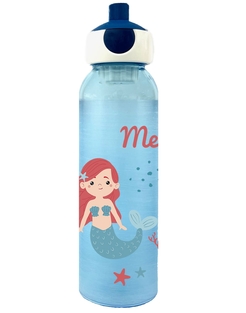 Wasserflasche Mepal Campus Frosted Edition mit Name in Blau und Meerjungfrau