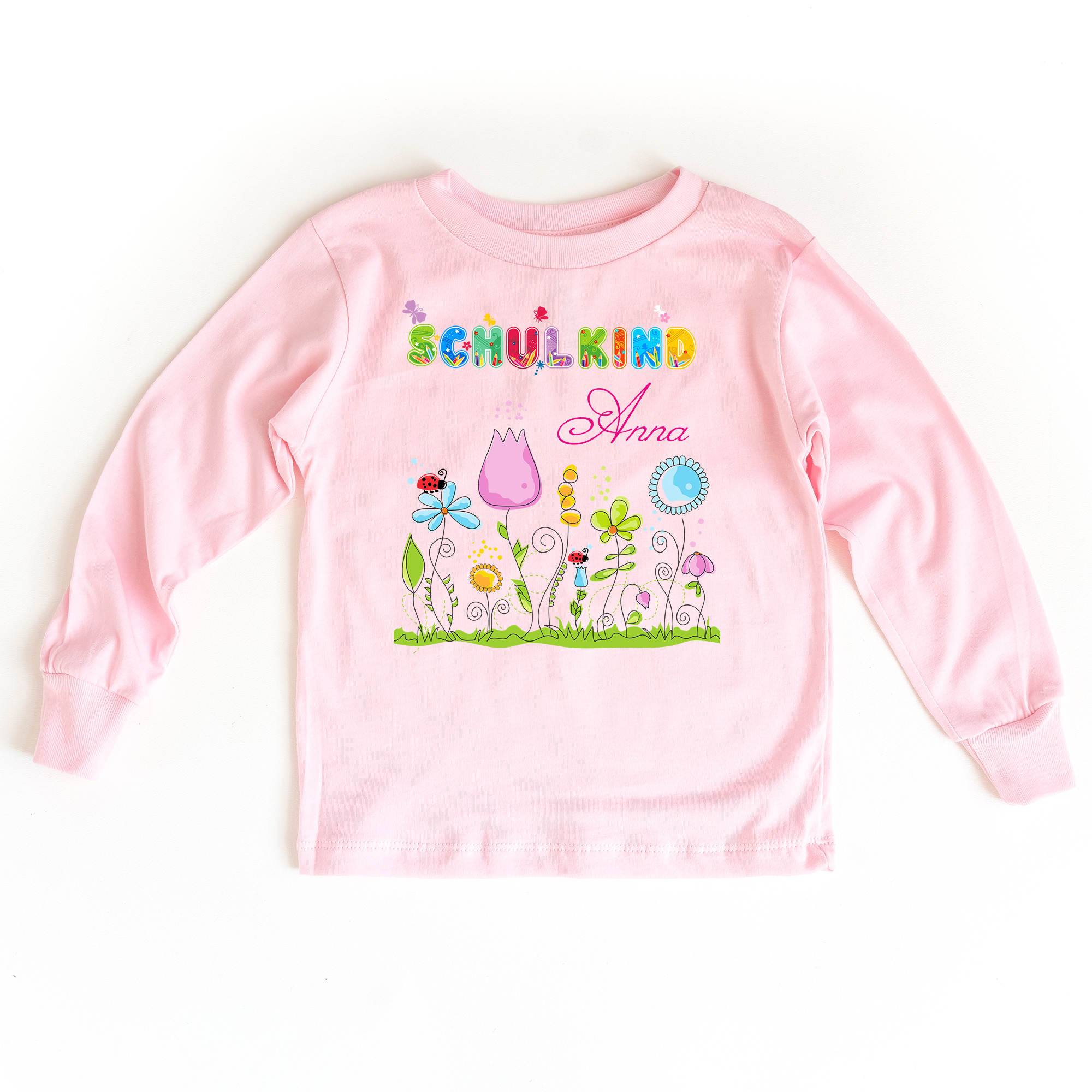 Sweatshirt zum Schulanfang in rosa mit Name und Motiv Blumentraum