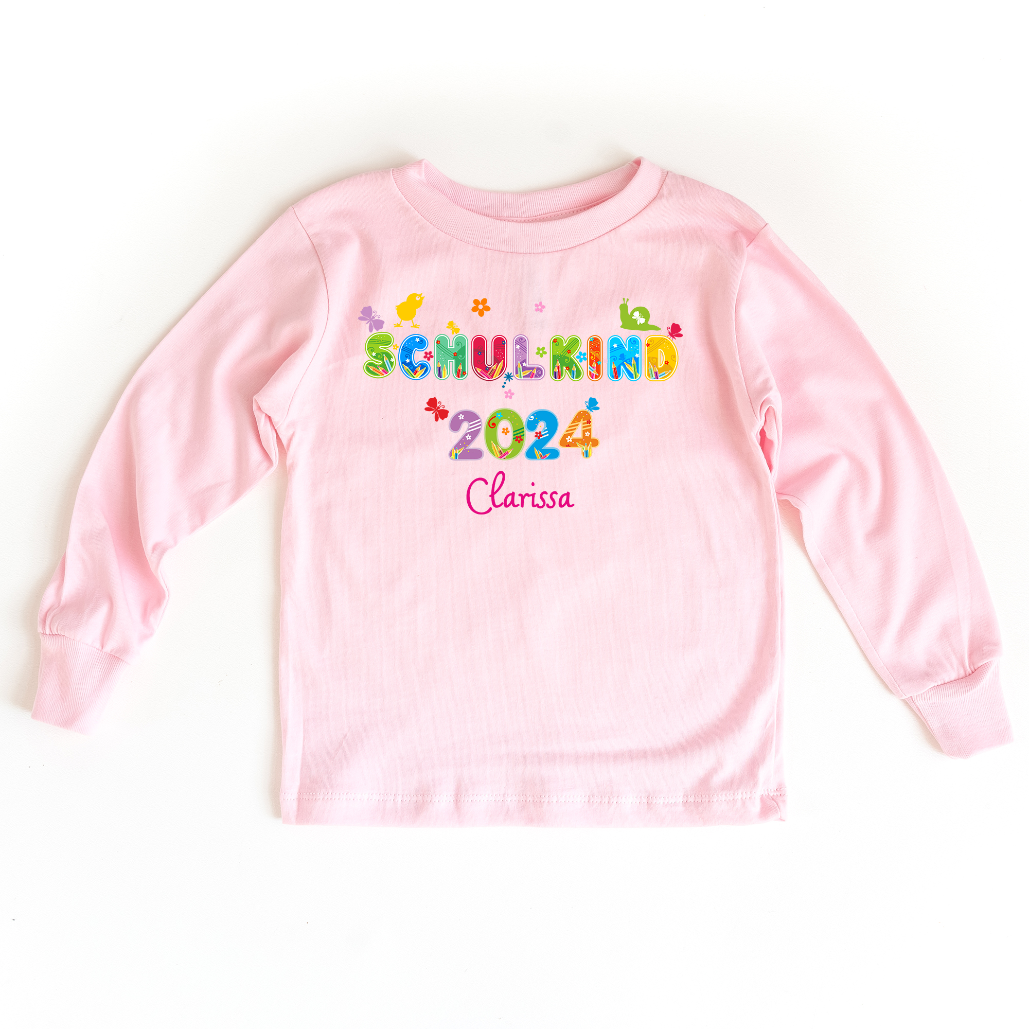 Sweatshirt zum Schulanfang in rosa mit Name und Motiv Schulkind