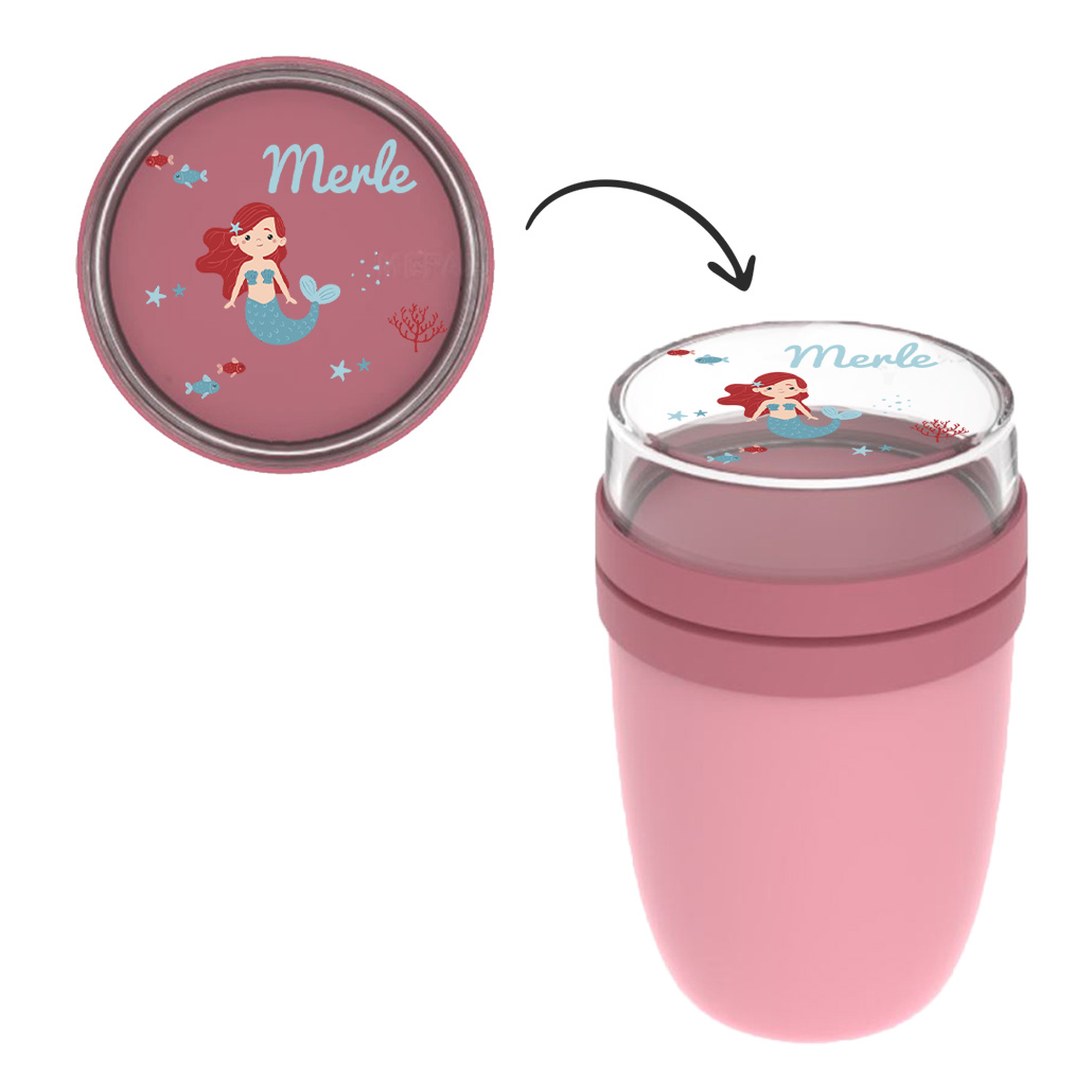 Thermo Insulated Lunchpot Ellipse Müslibecher in Nordic Pink mit Name und Meerjungfrau