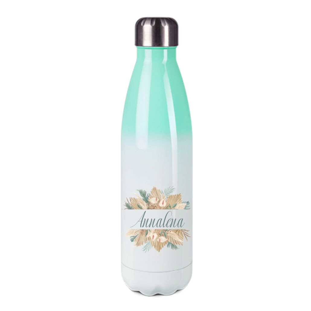 Thermosflasche 500 ml in Aqua mit Name und Blumen