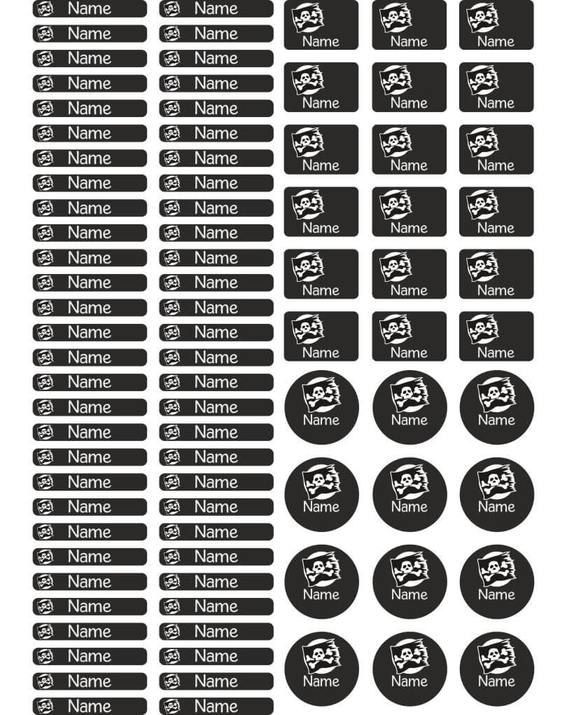 Schulstarter - Set Stickerbogen mit Namensaufkleber und Heftaufkleber Totenkopf
