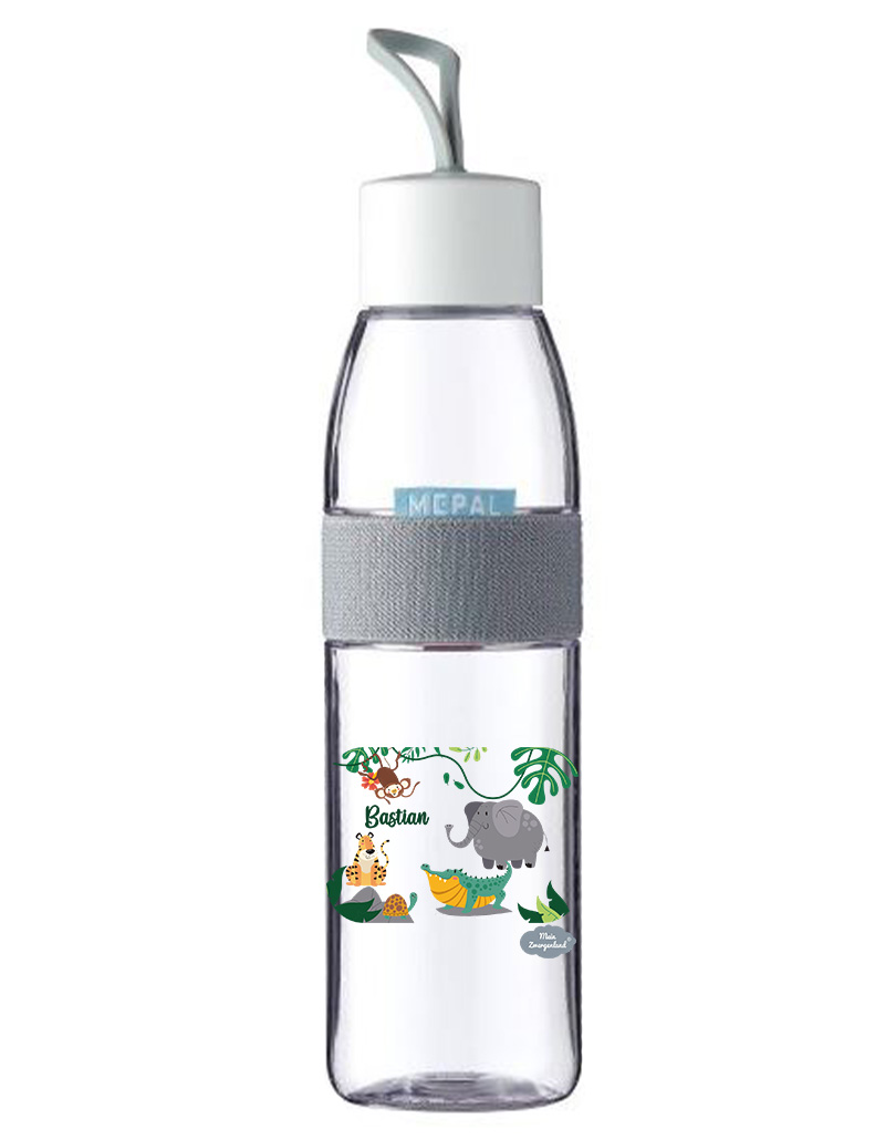 Trinkflasche Ellipse für kohlensäurehaltige Getränke in Weiß mit Name und Motiv Tiere