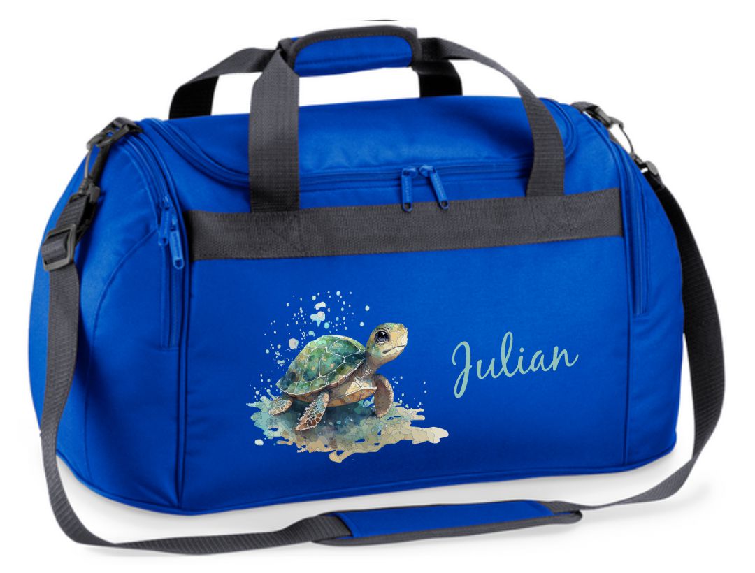 Sporttasche 26L in Royal Blau mit Name und Schildkröte Watercolor