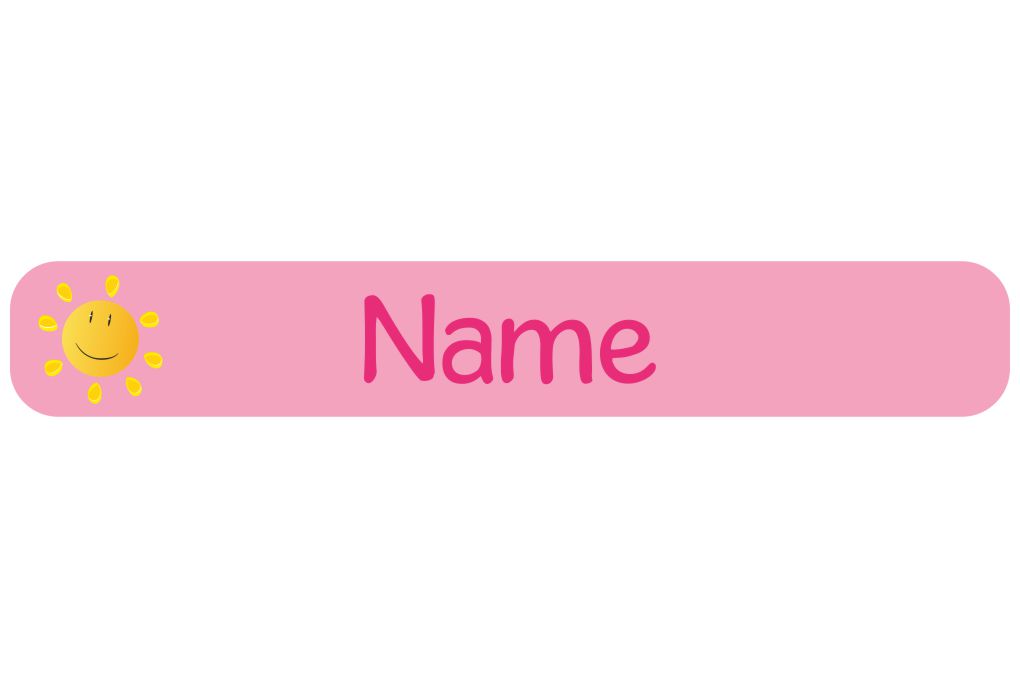 60 kleine Namenssticker mit Name und Motiv Sonne Pink