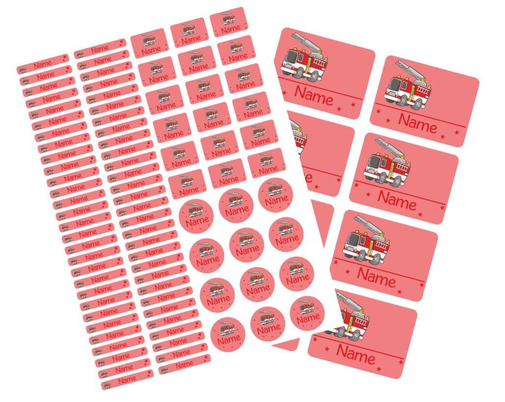 Schulstarter - Set Stickerbogen mit Namensaufkleber und Heftaufkleber Feuerwehr